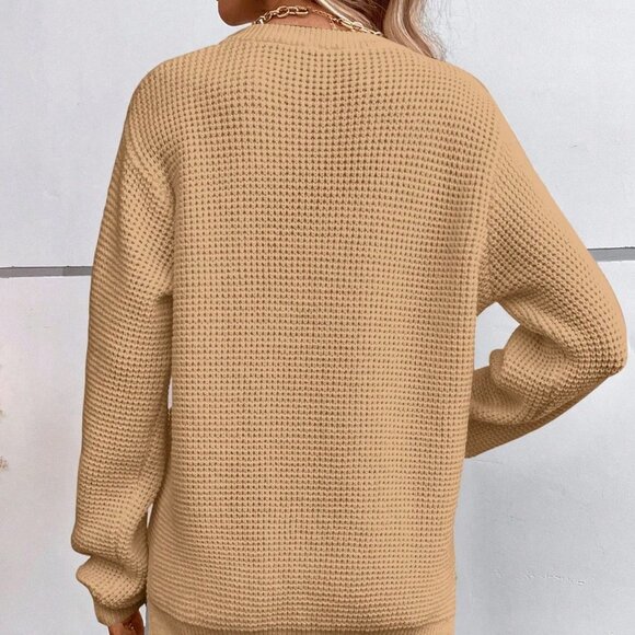 Khaki Casual Womens Notched Neck Pocket Patched Drop Shoulder Sweat… - Picture 2 of 5